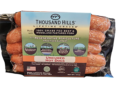thousand hills beef:pork hot dog